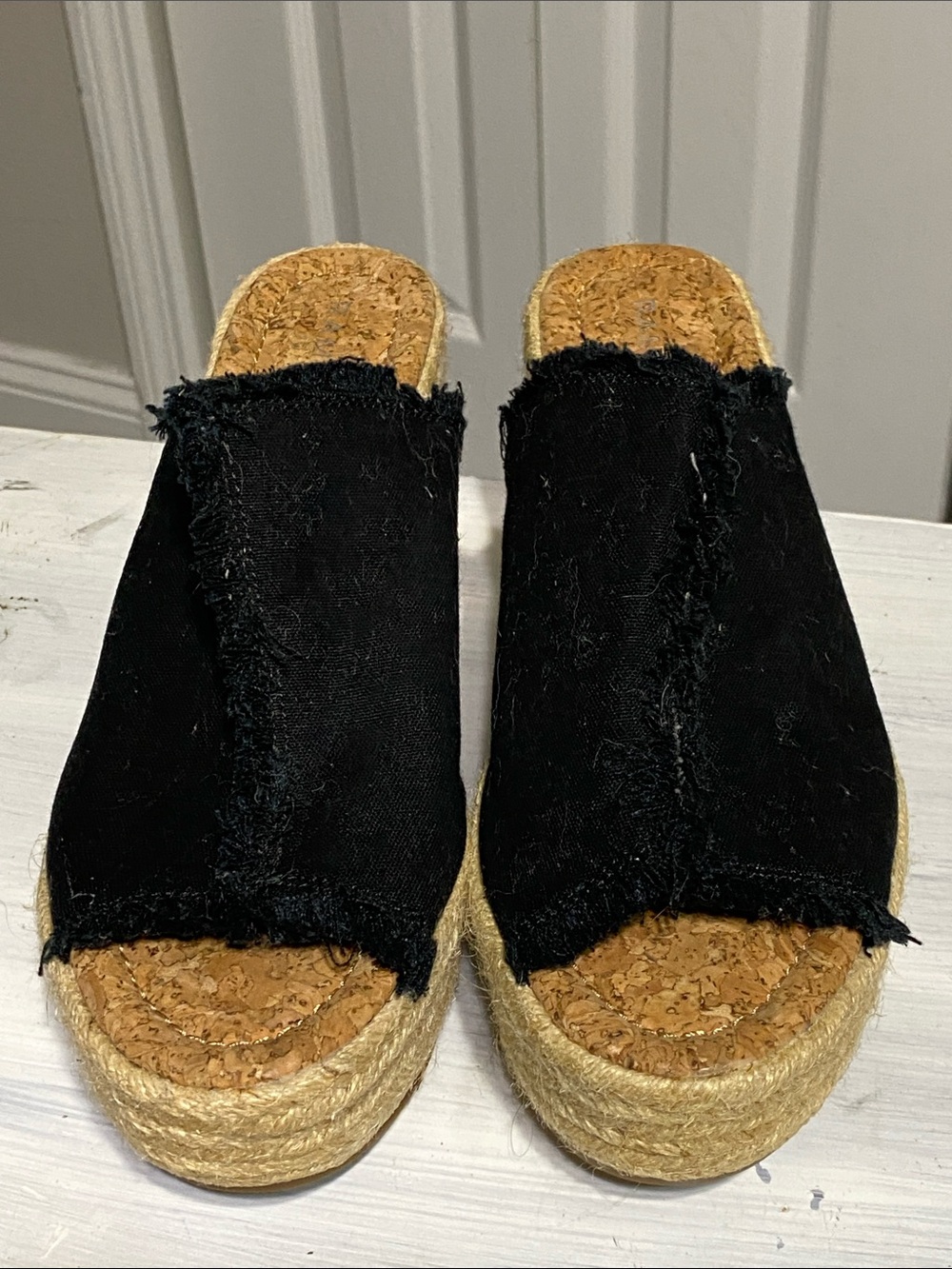 RAMPAGE Halper open toe canvas wedge Sandal shoe size 7.5